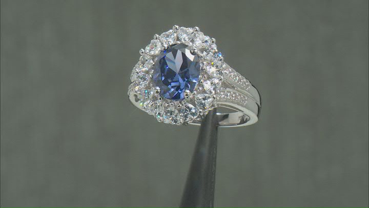 Blue And White Cubic Zirconia Rhodium Over Sterling Silver Ring 7.10ctw Video Thumbnail