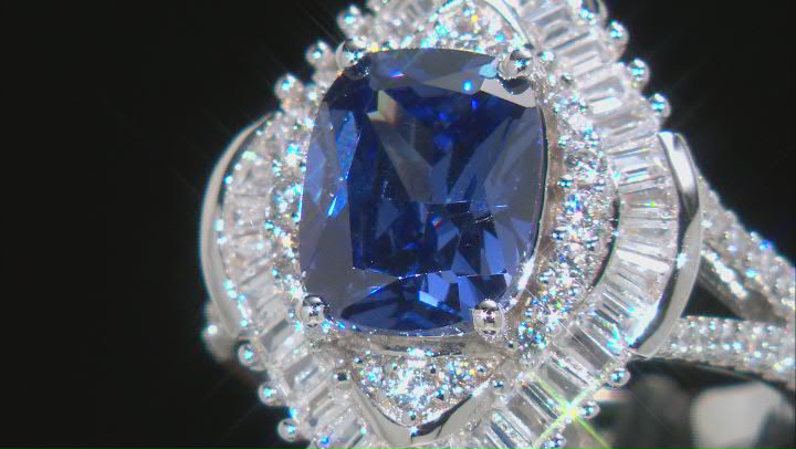 Blue And White Cubic Zirconia Rhodium Over Sterling Silver Ring 6.98ctw Video Thumbnail