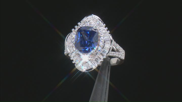 Blue And White Cubic Zirconia Rhodium Over Sterling Silver Ring 6.98ctw Video Thumbnail
