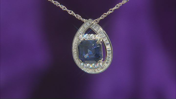 Blue And White Cubic Zirconia Rhodium Over Sterling Silver Asscher Cut Pendant With Chain 9.83ctw Video Thumbnail