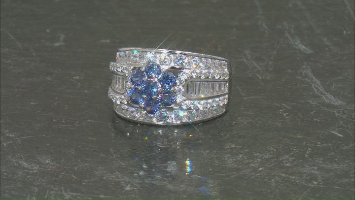 Blue And White Cubic Zirconia Rhodium Over Sterling Silver Ring 4.00ctw Video Thumbnail