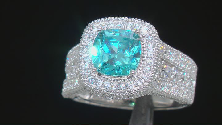 Blue And White Cubic Zirconia Rhodium Over Sterling Silver Ring 6.79ctw Video Thumbnail