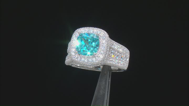 Blue And White Cubic Zirconia Rhodium Over Sterling Silver Ring 6.79ctw Video Thumbnail