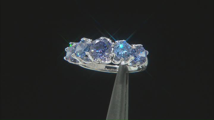 Blue Cubic Zirconia Rhodium Over Sterling Silver Ring 4.91ctw Video Thumbnail