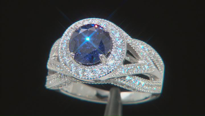 Blue And White Cubic Zirconia Rhodium Over Sterling Silver Ring 5.00ctw Video Thumbnail