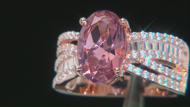 Blush Zircon Simulant And White Cubic Zirconia 18K Rose Gold Over Sterling Silver Ring 4.69ctw Video Thumbnail