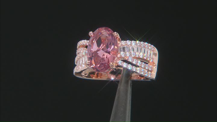 Blush Zircon Simulant And White Cubic Zirconia 18K Rose Gold Over Sterling Silver Ring 4.69ctw Video Thumbnail