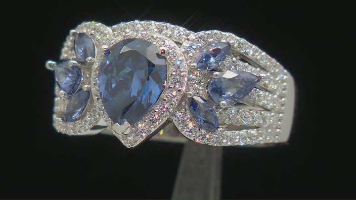 Blue And White Cubic Zirconia Rhodium Over Sterling Silver Ring 4.70ctw Video Thumbnail