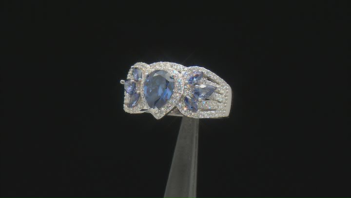 Blue And White Cubic Zirconia Rhodium Over Sterling Silver Ring 4.70ctw Video Thumbnail
