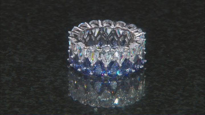 Blue And White Cubic Zirconia Rhodium Over Sterling Silver Ring 21.44ctw Video Thumbnail