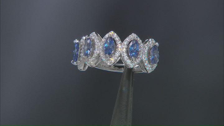 Blue And White Cubic Zirconia Rhodium Over Sterling Silver Ring 2.86ctw Video Thumbnail