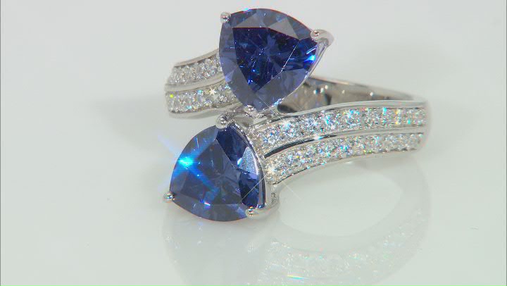 Blue And White Cubic Zirconia Rhodium Over Sterling Silver Ring 8.67ctw Video Thumbnail