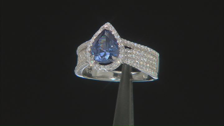 Blue And White Cubic Zirconia Rhodium Over Sterling Silver Ring 3.85ctw Video Thumbnail