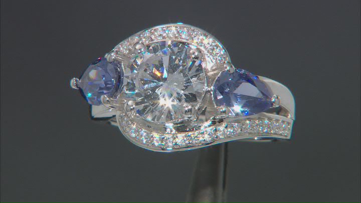 Blue And White Cubic Zirconia Platinum Over Sterling Silver Ring 5.90ctw Video Thumbnail