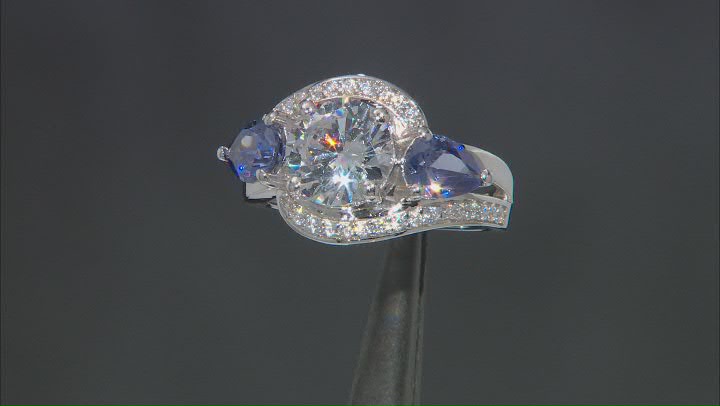 Blue And White Cubic Zirconia Platinum Over Sterling Silver Ring 5.90ctw Video Thumbnail
