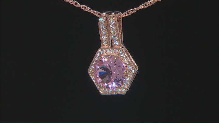 Morganite Simulant And White Cubic Zirconia 18k Rose Gold Over Silver Pendant With Chain 4.38ctw Video Thumbnail