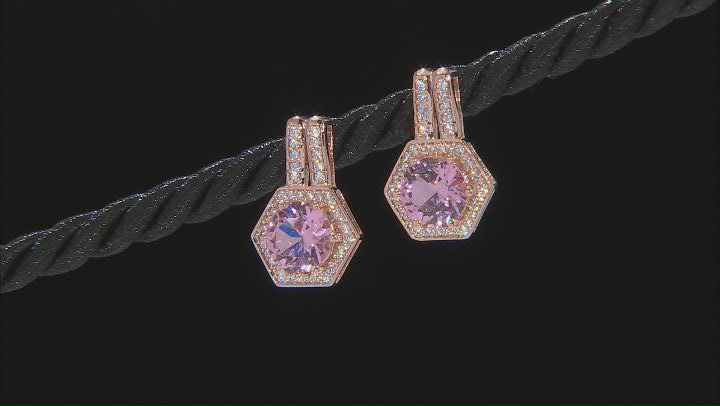 Morganite Simulant And White Cubic Zirconia 18k Rose Gold Over Sterling Silver Earrings 4.90ctw Video Thumbnail