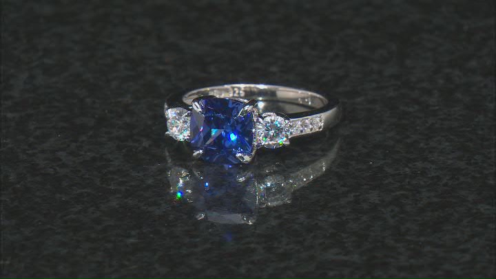 Blue And White Cubic Zirconia Rhodium Over Sterling Silver 3 Ring Set 5.58ctw Video Thumbnail