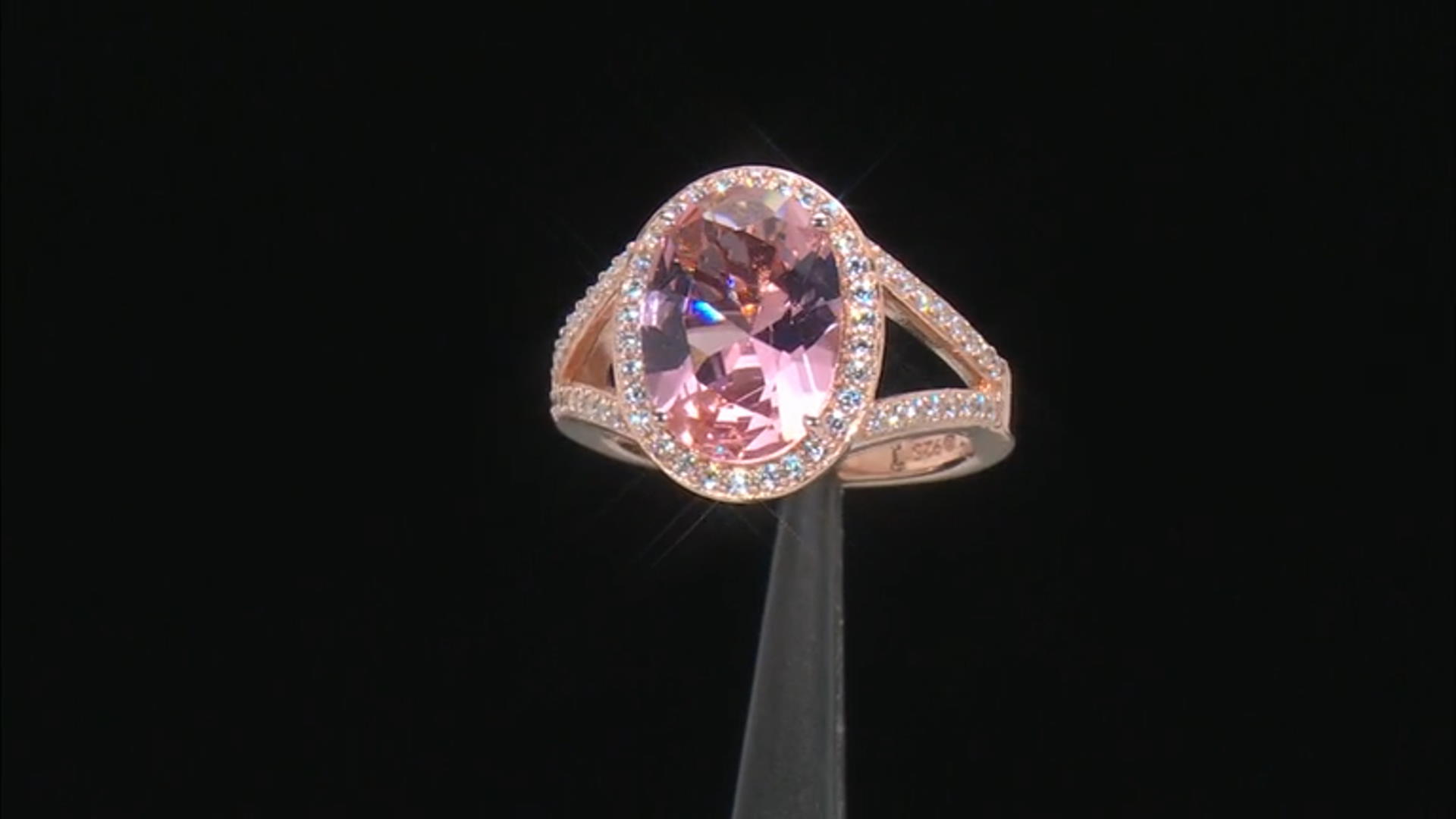 Morganite Simulant And White Cubic Zirconia 18k Rose Gold Over Sterling Silver Ring 6.91ctw Video Thumbnail