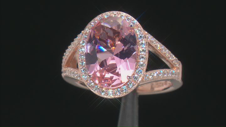 Morganite Simulant And White Cubic Zirconia 18k Rose Gold Over Sterling Silver Ring 6.91ctw Video Thumbnail