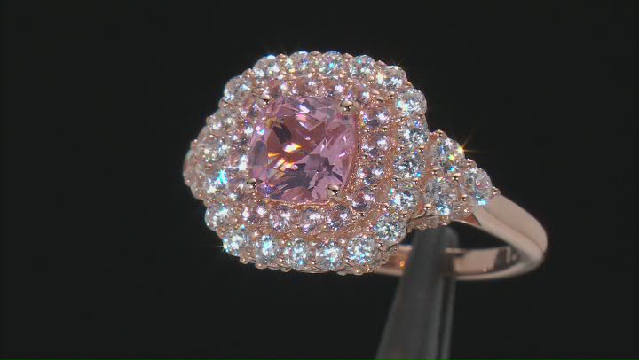Morganite Simulant And White Cubic Zirconia 18k Rose Gold Over Sterling Silver Ring 1.96ctw Video Thumbnail