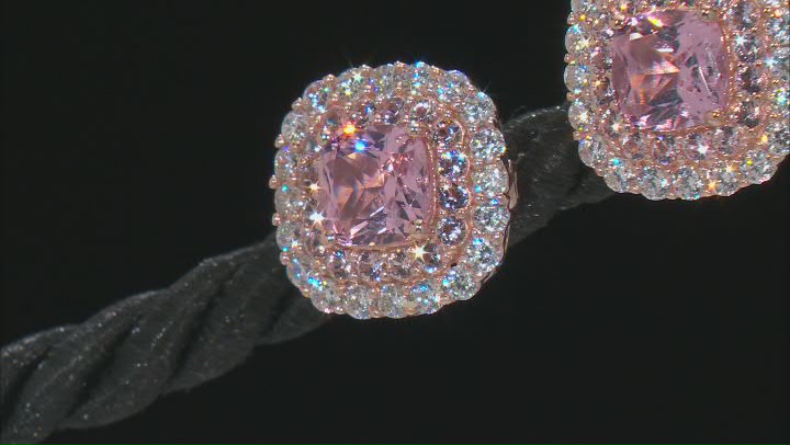 Morganite Simulant And White Cubic Zirconia 18k Rose Gold Over Sterling Silver Earrings 3.85ctw Video Thumbnail