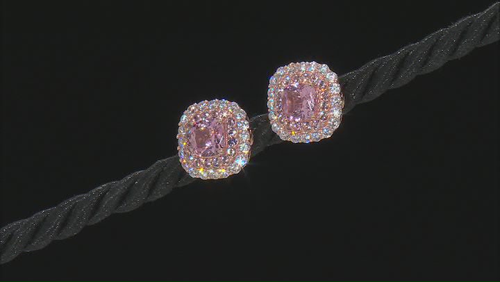 Morganite Simulant And White Cubic Zirconia 18k Rose Gold Over Sterling Silver Earrings 3.85ctw Video Thumbnail