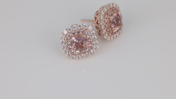 Morganite Simulant And White Cubic Zirconia 18k Rose Gold Over Sterling Silver Earrings 3.85ctw Video Thumbnail