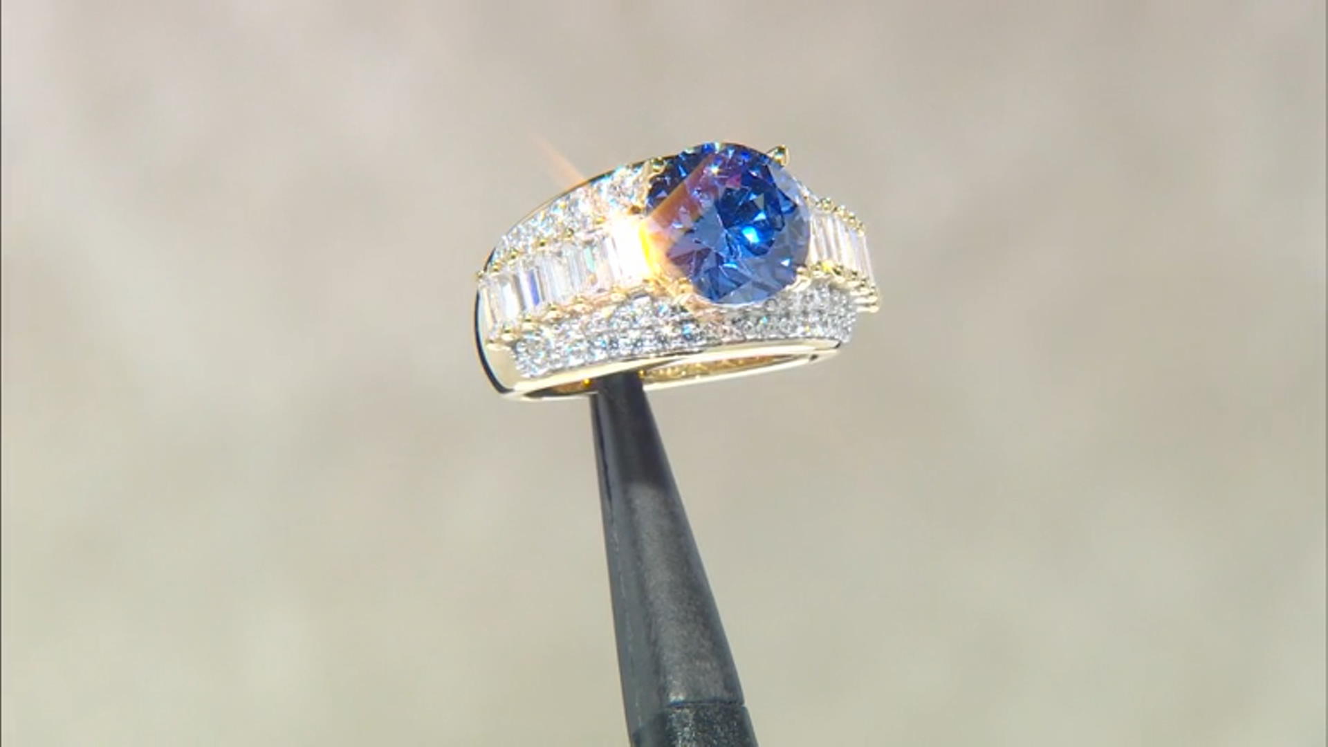 Blue And White Cubic Zirconia 18k Yellow Gold Over Sterling Silver Ring 8.65ctw Video Thumbnail