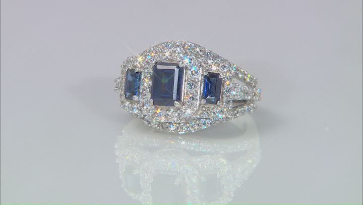 Blue And White Cubic Zirconia Rhodium Over Sterling Silver Ring 5.15ctw Video Thumbnail