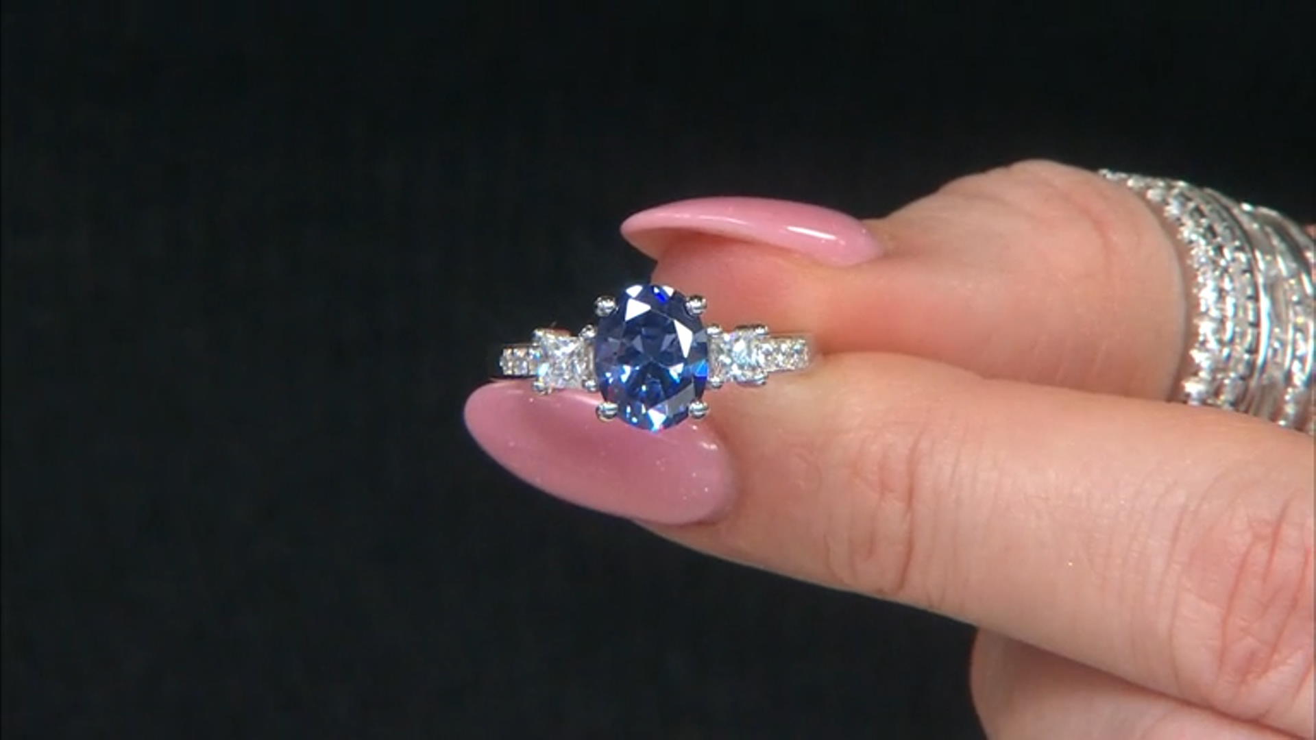 Blue And White Cubic Zirconia Rhodium Over Sterling Silver Ring 3.60ctw Video Thumbnail