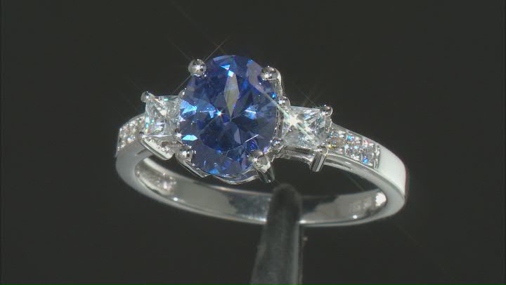 Blue And White Cubic Zirconia Rhodium Over Sterling Silver Ring 3.60ctw Video Thumbnail
