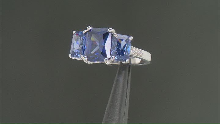 Blue And White Cubic Zirconia Platinum Over Sterling Silver Ring 6.85ctw Video Thumbnail
