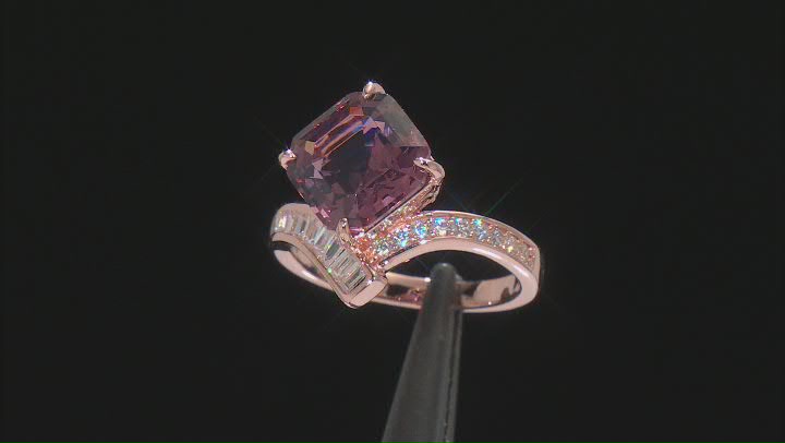 Blush Zircon Simulant And White Cubic Zirconia 18k Rose Gold Over Silver Asscher Cut Ring 6.65ctw Video Thumbnail