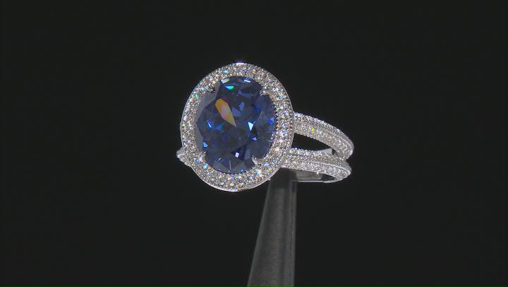 Blue And White Cubic Zirconia Platinum Over Sterling Silver Ring 8.18ctw Video Thumbnail