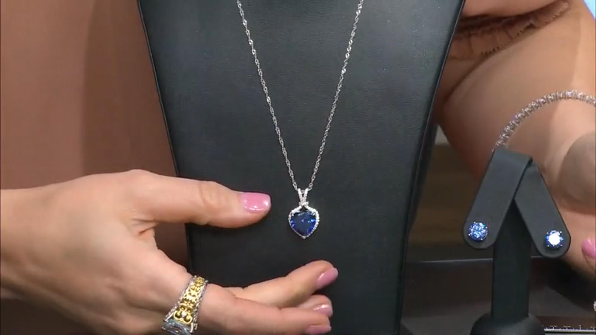 Blue And White Cubic Zirconia Rhodium Over Sterling Silver Heart Pendant With Chain 11.58ctw Video Thumbnail