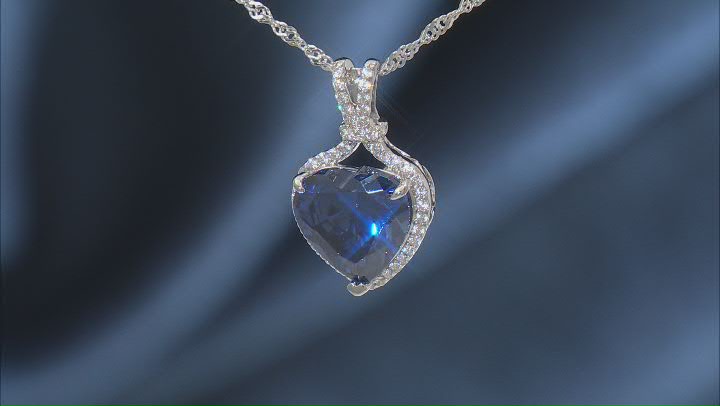 Blue And White Cubic Zirconia Rhodium Over Sterling Silver Heart Pendant With Chain 11.58ctw Video Thumbnail