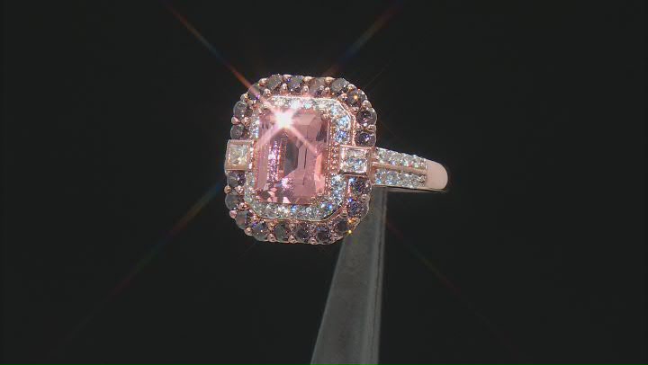 Morganite Simulant, Mocha, And White Cubic Zirconia 18k Rose Gold Over Sterling Silver Ring 4.15ctw Video Thumbnail