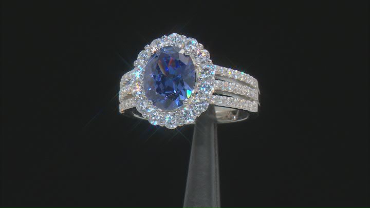 Blue And White Cubic Zirconia Platinum Over Sterling Silver Ring 6.43ctw Video Thumbnail