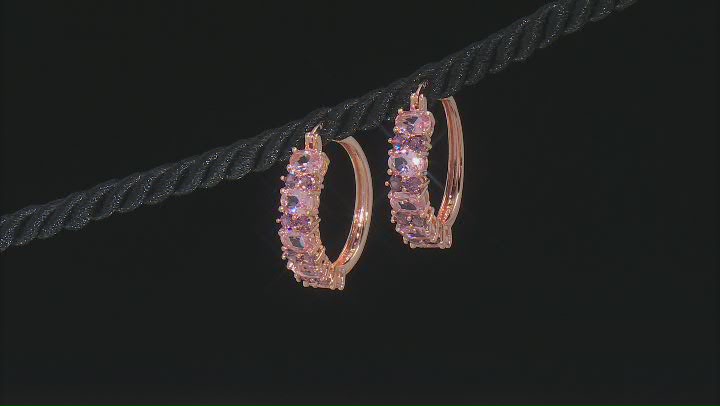 Morganite Simulant And Blush Cubic Zirconia 18k Rose Gold Over Sterling Silver Hoops 7.68ctw Video Thumbnail
