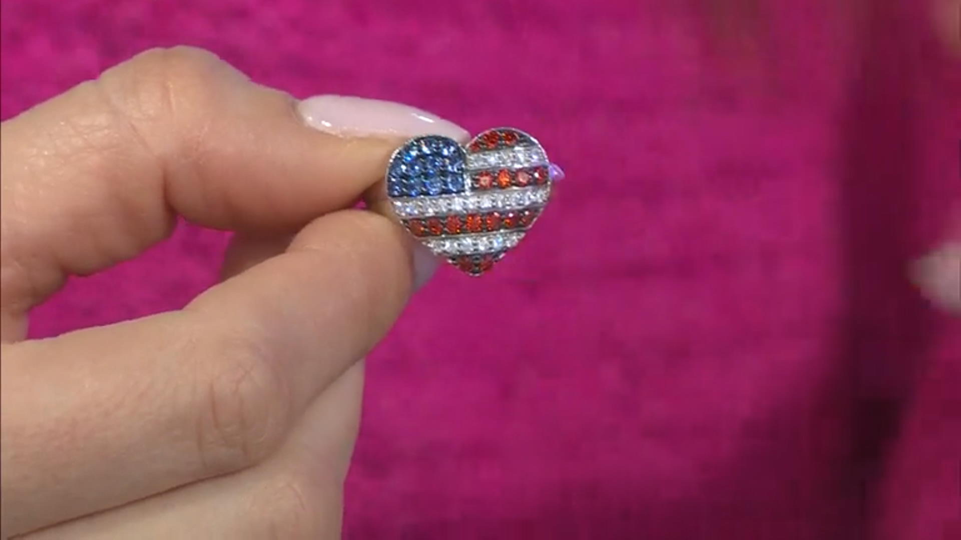 Red, Blue, And White Cubic Zirconia Platinum Over Sterling Silver Flag Ring 1.65ctw Video Thumbnail