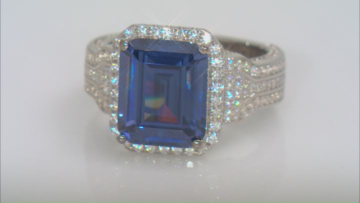 Blue And White Cubic Zirconia Rhodium Over Sterling Silver Ring 11.94ctw Video Thumbnail