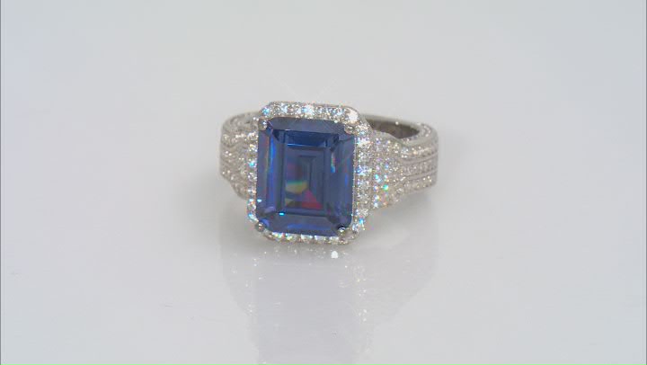 Blue And White Cubic Zirconia Rhodium Over Sterling Silver Ring 11.94ctw Video Thumbnail