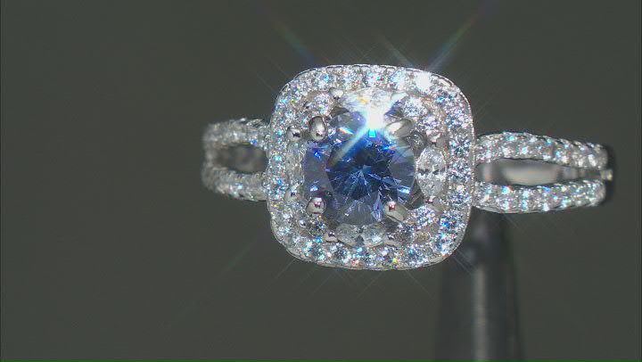 Blue And White Cubic Zirconia Rhodium Over Sterling Silver Ring 2.57ctw Video Thumbnail