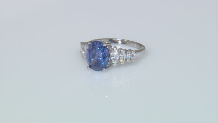 Blue And White Cubic Zirconia Rhodium Over Sterling Silver Ring 5.53ctw Video Thumbnail