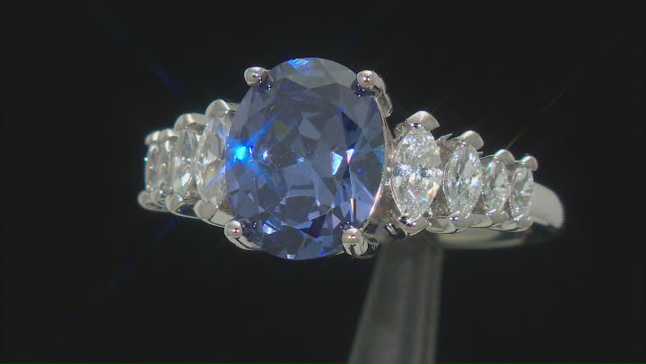 Blue And White Cubic Zirconia Rhodium Over Sterling Silver Ring 5.53ctw Video Thumbnail