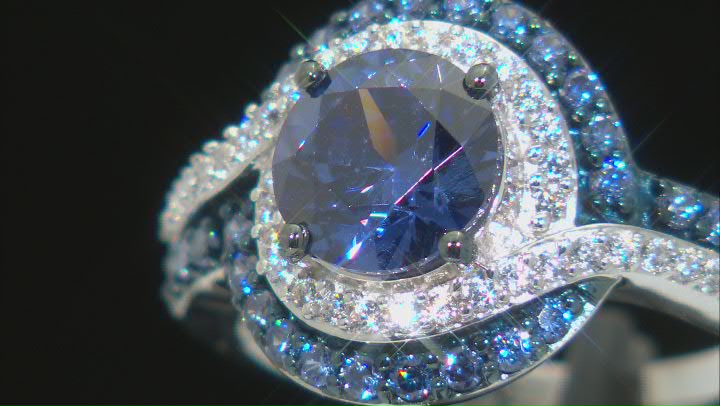 Blue And White Cubic Zirconia Rhodium Over Sterling Silver Ring 3.95ctw Video Thumbnail