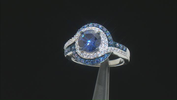 Blue And White Cubic Zirconia Rhodium Over Sterling Silver Ring 3.95ctw Video Thumbnail