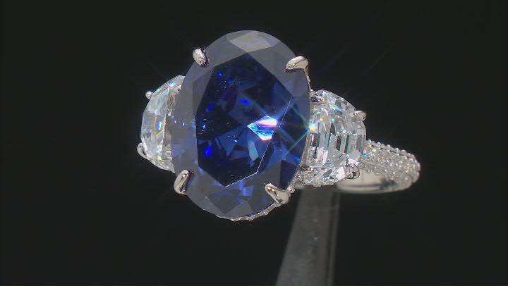 Blue And White Cubic Zirconia Platinum Over Sterling Silver Ring 19.81ctw Video Thumbnail