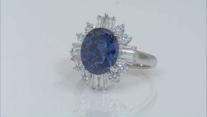 Blue And White Cubic Zirconia Rhodium Over Sterling Silver Ring 11.22ctw Video Thumbnail